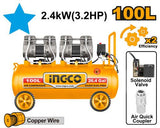 Compresseur 100L 3.2HP (2×1200W) Silencieux | INGCO ACS2241001