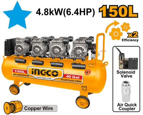 Compresseur 150L 6.4HP (4×1200W) – Silencieux | INGCO ACS4481501