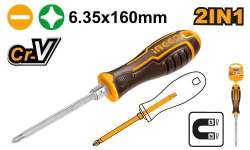 Jeu de Tournevis 2 EN 1 CR-V – PH2 + SL6 × 160 mm | INGCO  AKISD0201