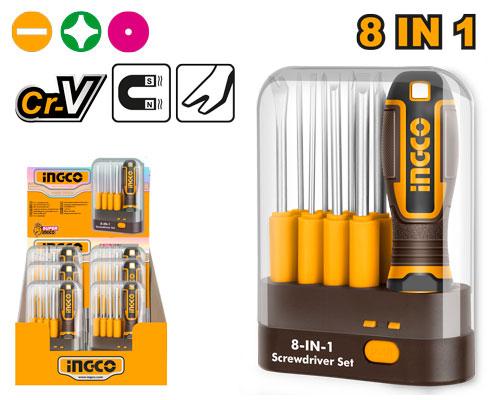 Jeu de Tournevis Interchangeables CR-V – 8 Pièces | INGCO AKISD0901
