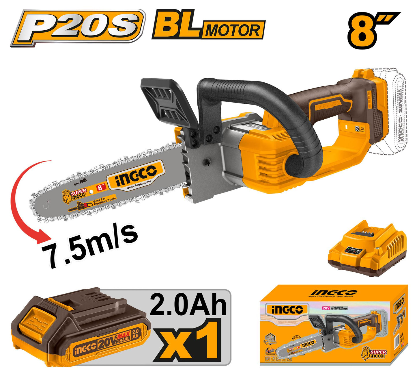 🔥 Tronçonneuse Sans Fil 20V Brushless – Guide 20 cm | INGCO CGSLI20851