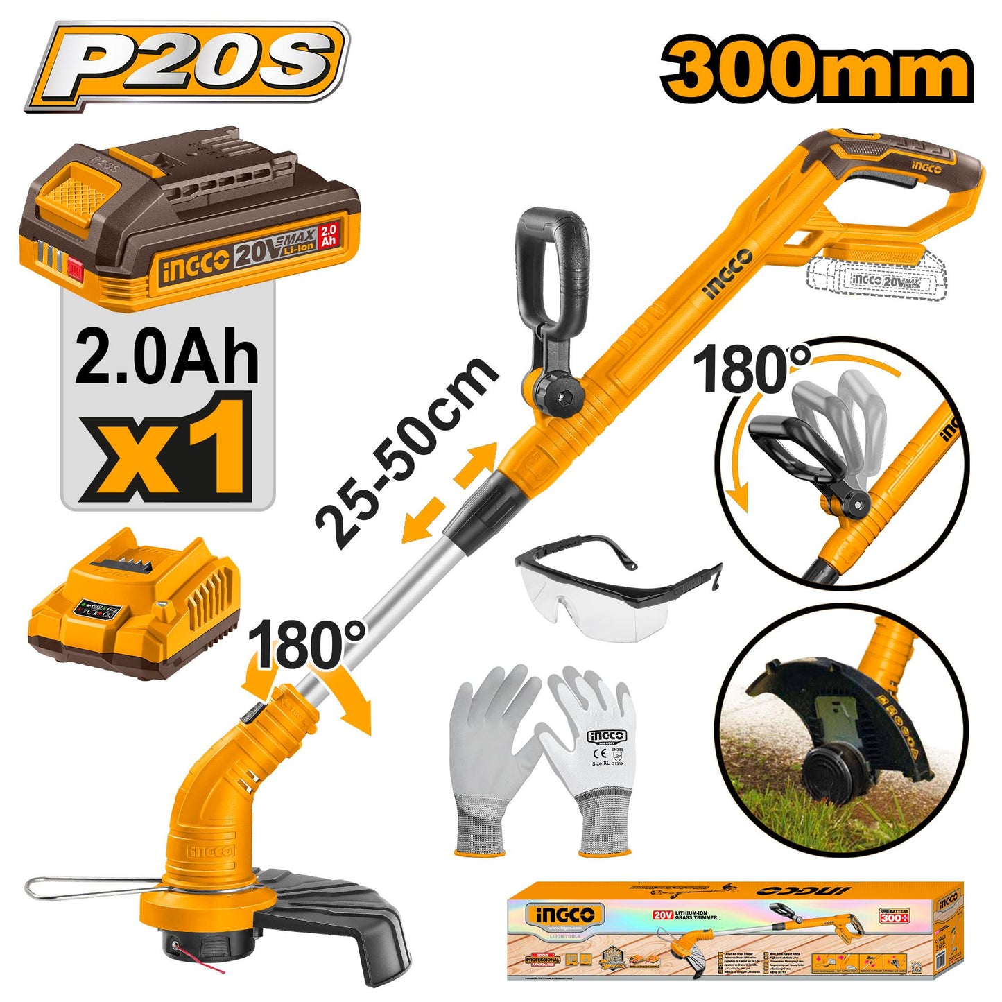 🔥 Coupe-Bordure Sans Fil 20V – Ø300mm | Batterie + Chargeur Inclus INGCO CGTLI20301