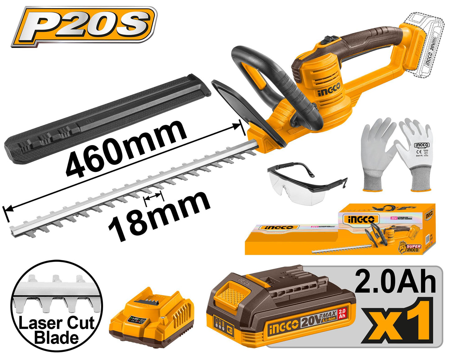 🔥 Taille-Haie 20V – Lame 460 mm | Batterie + Chargeur Inclus INGCO FBLI20011