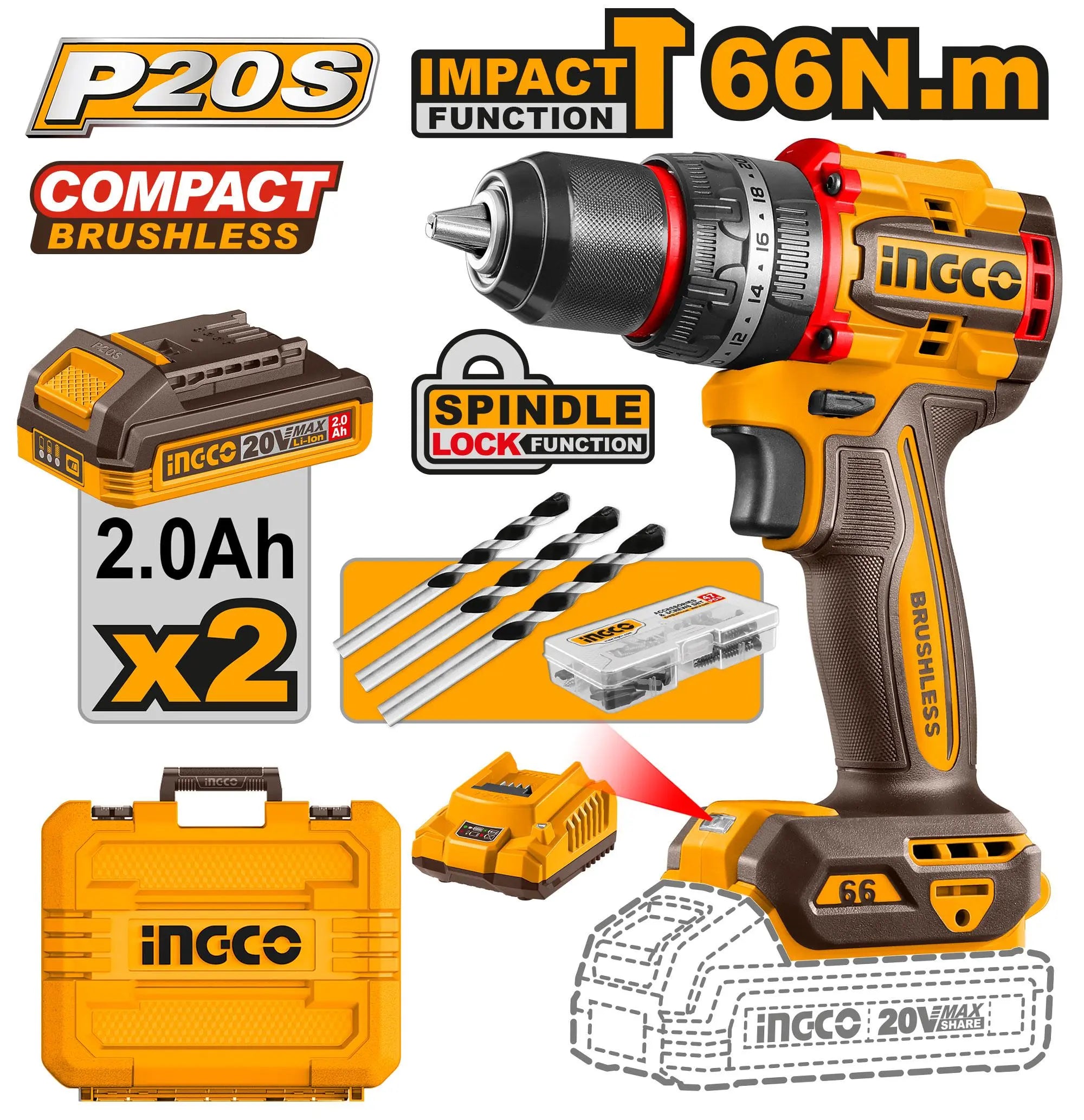 🔥 Perceuse Visseuse à Percussion Brushless 20V – 66Nm | INGCO CIDLI20668