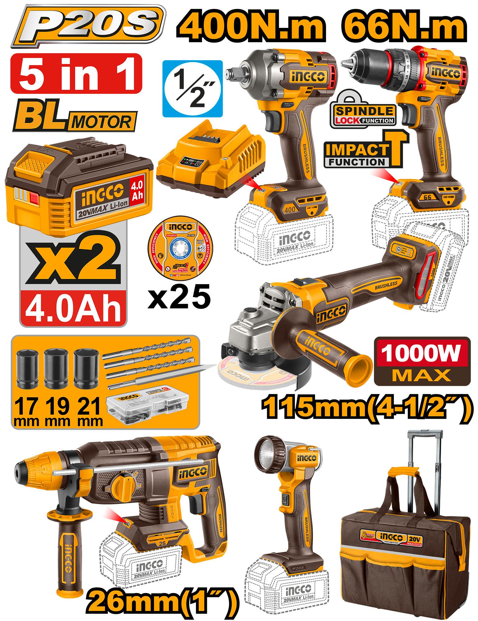 Pack Valise De 5 Machines 20V Ingco [CKLI2059]