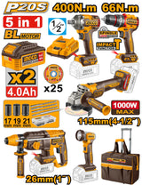 🔥 Pack 20V – 5 Outils Brushless + Sac en Toile | INGCO CKLI2059