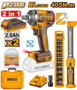 🔥 Pack Combo INGCO 20V – Boulonneuse Brushless 405 Nm + Lampe de Travail + Douilles | INGCO COSLI23056