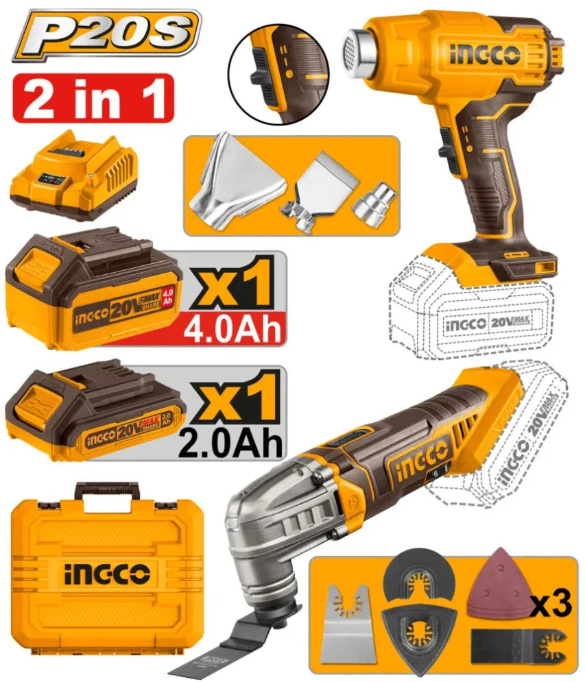 🔥 Pack Combo INGCO 20V – Outil Multifonction + Pistolet Thermique | COSLI230703