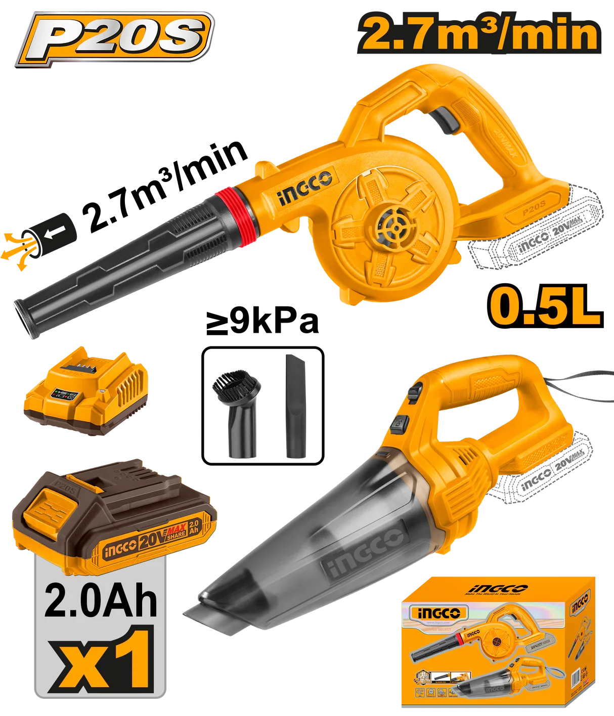 🔥 Pack 20V – Souffleur + Aspirateur Sans Fil | INGCO COSLI240998