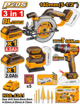 Pack 3 Outils Sans Fil 20V Brushless + 2 Batteries 4Ah