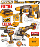 Pack De 3 Machines Ingco Marteau Visseuse Meuleuse 2Bat 4Ah [COSLI241198]