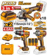 🔥 Pack 20V – Meuleuse + Perceuse à Percussion + Boulonneuse à Chocs 400 Nm | INGCO COSLI241291