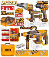 Pack Complet 3 Outils Sans Fil : Visseuse 66Nm, Visseuse Plaquiste & Marteau Perforateur 26mm [COSLI250591]