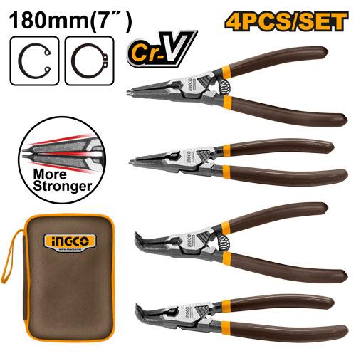 🔥 Jeu de 4 Pinces à Circlips 7" / 180 mm – 180° &amp; 90°  | INGCO HCCPS26180