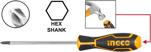 🪛 Tournevis Phillips S2 à Tige Hexagonale – PH3 × 200 mm | INGCO   HGTSPH3200