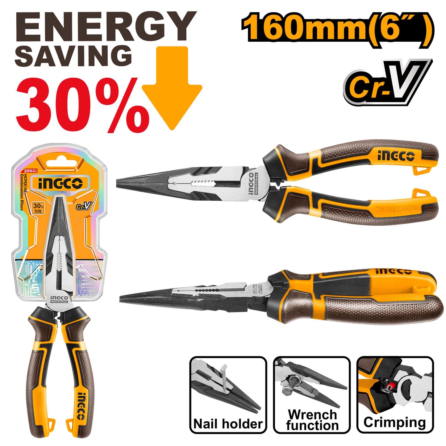 🔥 Pince 6" / 160 mm Cr-V – Économie de Force 30% | INGCO  HHLNP28160