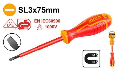 🪛 Tournevis Isolé VDE CR-V – SL3.0 × 75 mm | INGCO HISD813075