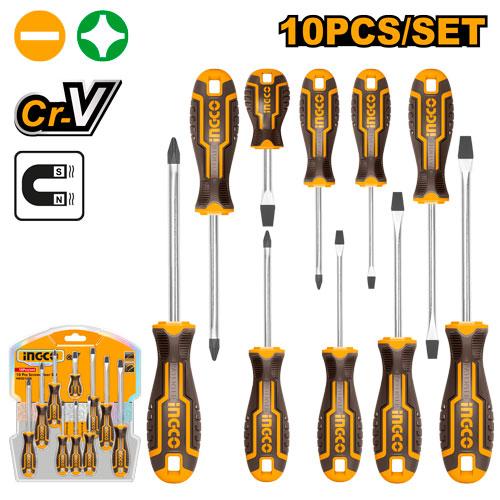 🪛 Jeu de 10 Tournevis CR-V – Nouveau Design de Poignée | INGCO  HKSD1028