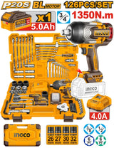 🔥 Set de Clé à Chocs 3/4" 20V – 1350 Nm | 126 Accessoires INGCO CIWLI201351