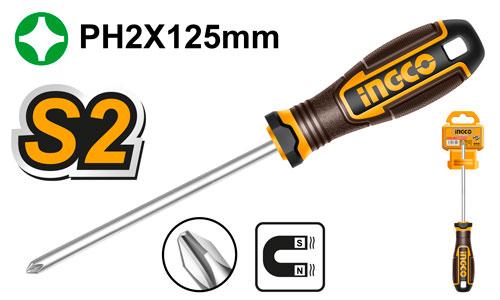 🪛 Tournevis Phillips Magnétique S2 – PH2 × 125 mm | INGCO  HSDPH2125