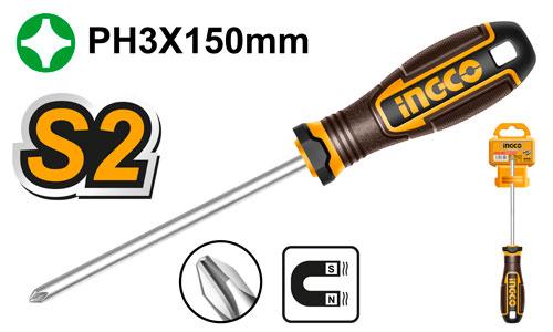 🪛 Tournevis Phillips Magnétique S2 – PH3 × 150 mm | INGCO  HSDPH3150