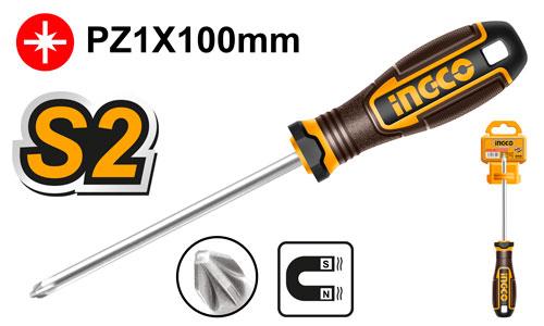 🪛 Tournevis Pozidriv Magnétique S2 – PZ1 × 100 mm | INGCO   HSDPZ1100