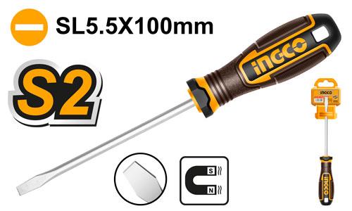 🪛 Tournevis Plat Magnétique S2 – SL5.5 × 100 mm | INGCO  HSDSL5100