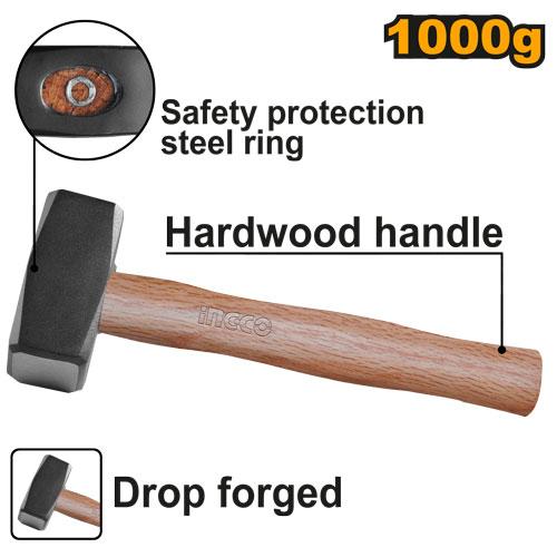 🔥 Marteau de Charpentier 1000 g – Tête Forgée | INGCO HSTH041000