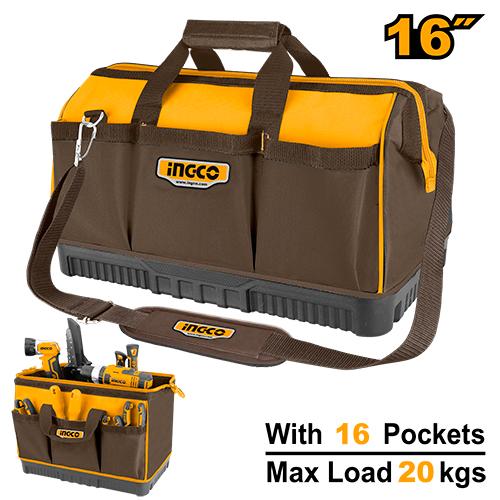 🔥 Sac à Outils 16" 20KG Base Renforcée & Bandoulière | INGCO HTBG08