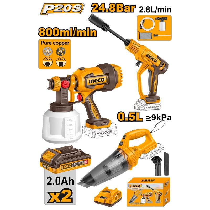 🔥 Pack 20V – Pulvérisateur + Nettoyeur Haute Pression + Aspirateur | INGCO COSLI230522