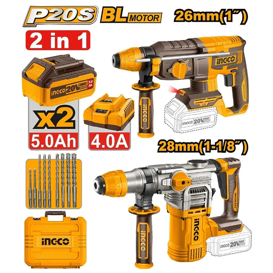 🔥 Pack 2 Marteaux Perforateurs SDS-Plus INGCO 20V Brushless | INGCO COSLI250462