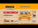 Compresseur 100L 3.2HP (2×1200W) Silencieux | INGCO ACS2241001
