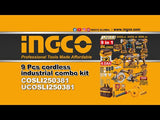 🔥 Pack Combo INGCO 20V – 9 Outils Sans Fil BL + 2 Batteries 4Ah + Accessoires | INGCO COSLI250381