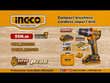 🔥 Perceuse Visseuse Sans Fil Brushless 20V – 55Nm | INGCO CDLI205582