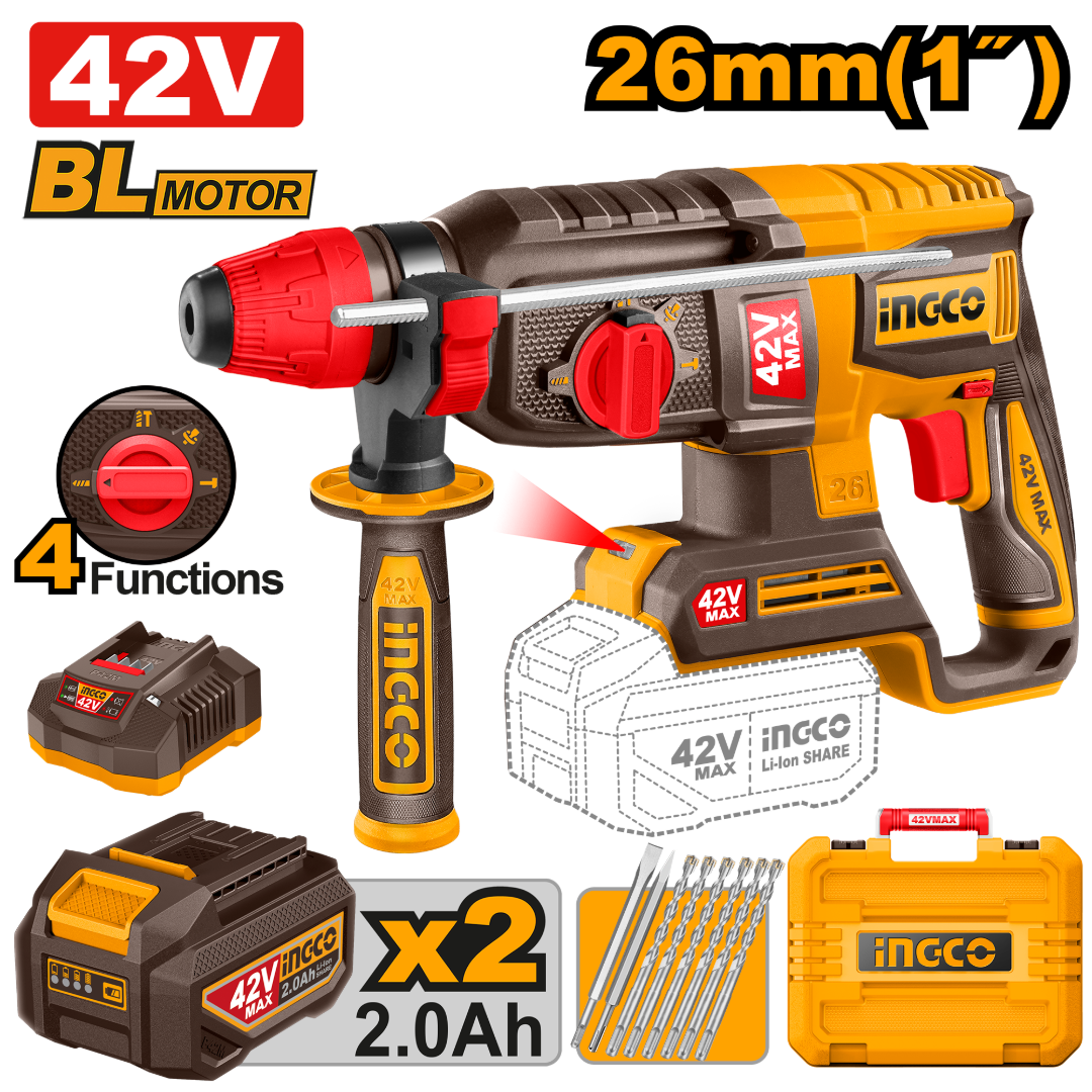 🔥 Perforateur Burineur Sans Fil 42V Brushless SDS Plus 2.5J | INGCO CRHLI422682