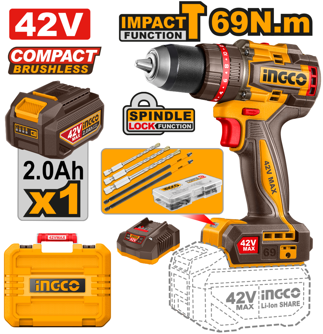 Perceuse À Percussion Sans Fil Compact Brushless 69N.M 42V [CIDLI426981]