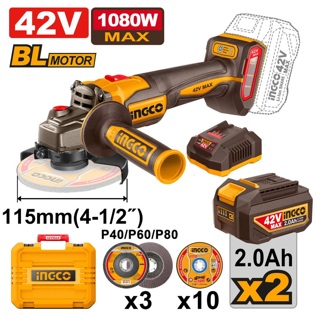 Meuleuse Angulaire Sans Fil 42V Brushless | INGCO CAGLI4108112