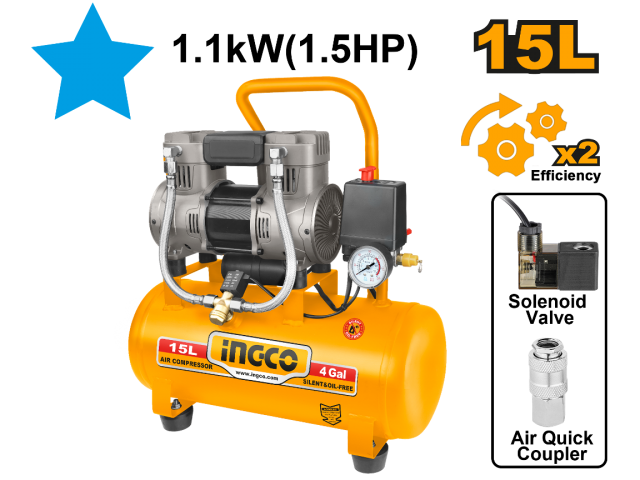 Compresseur 15L 1100W (1.5HP) | Silencieux INGCO ACS111152