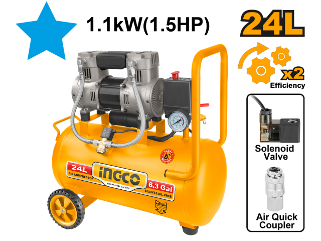 Compresseur 24L 1100W (1.5HP) | Silencieux INGCO ACS111242