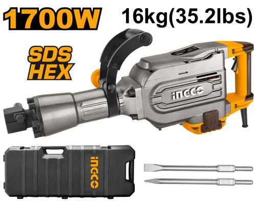 🔥 Marteau Démolisseur 1700W – 45J | HEX Ultra Robuste INGCO PDB17008