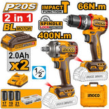 🔥 Kit Perceuse à Percussion & Clé à Chocs Sans Fil 20V Brushless – | INCCO CKLI20275