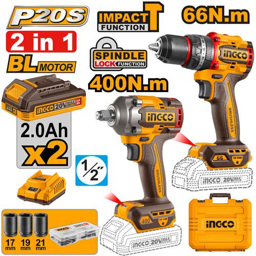 🔥 Kit Perceuse à Percussion & Clé à Chocs Sans Fil 20V Brushless – | INCCO CKLI20275