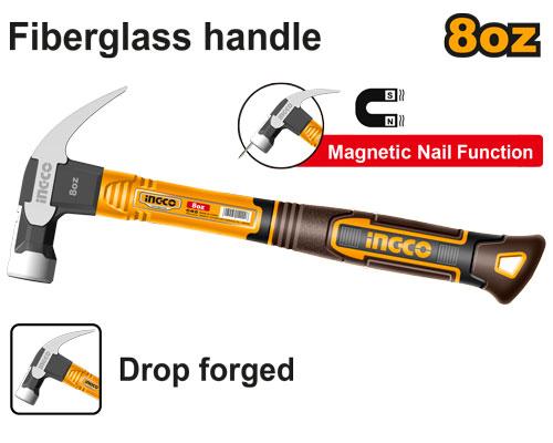 🔥 Marteau de Charpentier 220 g (8 oz) – Tête Forgée | Manche Fiberglass INGCO HCH81008