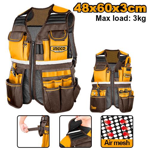 🔥 Gilet Porte-Outils –3Kg Léger & Multifonction 17 Poches | INGCO HTVT09028